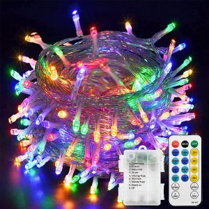 چراغ های رشته ای Echosari 100 LED Outdoor LED Fairy String Lights باتری با کنترل از راه دور (تقریبا، تایمر، 8 حالت)